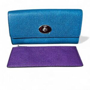 Coach New Embossed Textured Leather Removable Pouch Teal Slim Envelope Wallet